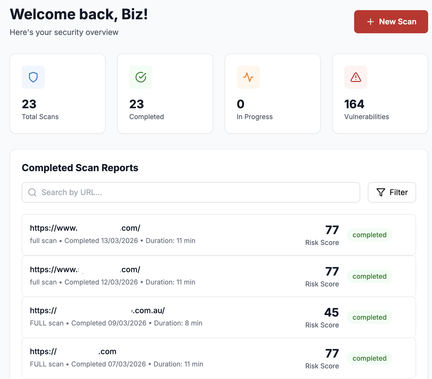 Biz Secure Online MSP dashboard