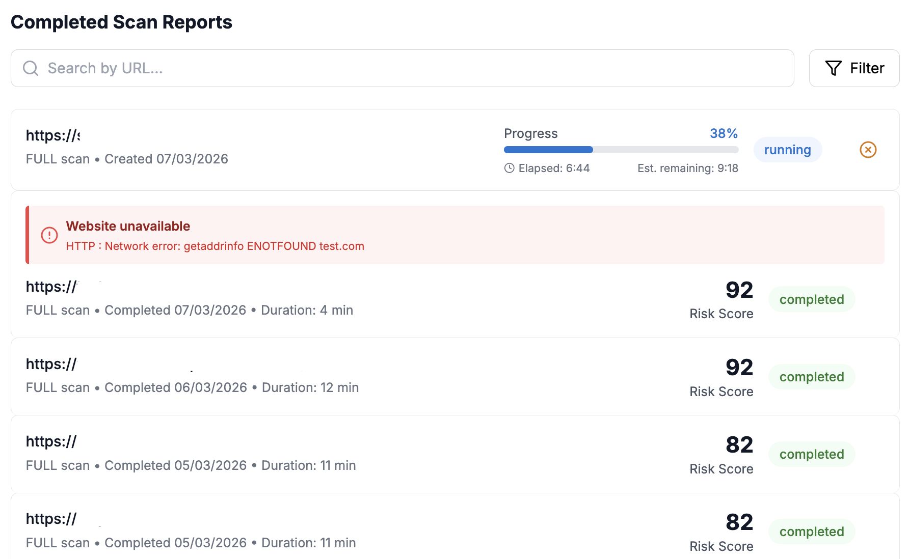 Dashboard Reports Page
